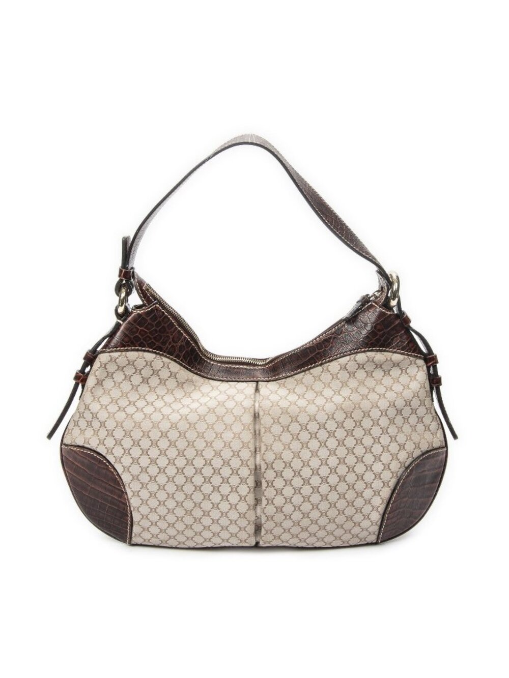 Celine Vintage Mini Zip Hobo Beige Brown C Macadam Canvas